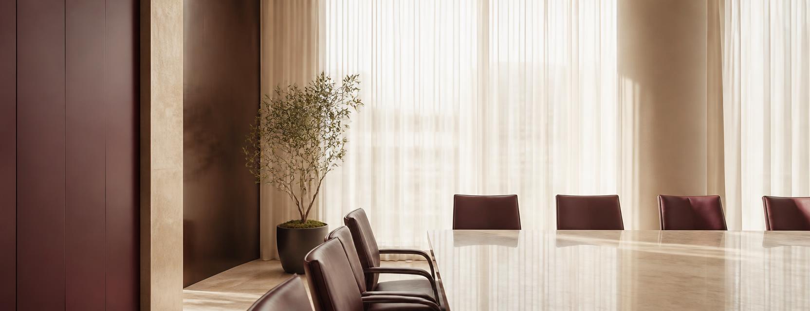 A considered corporate boardroom in soft daylight, evoking clarity and steadiness